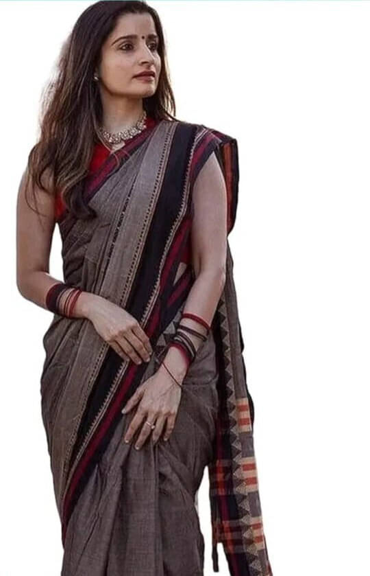 BRYNBRIT Cotton Blend Self Design Regular Saree Without Blouse Piece ( Coffee ) BRYNBRIT Cotton Blend Self Design Regular Saree Without Blouse Piece ( Coffee )