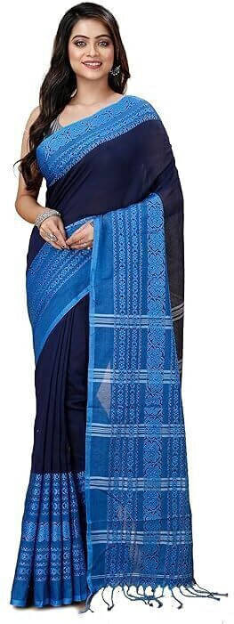     			BRYNBRIT Cotton Blend Self Design Regular Saree Without Blouse Piece ( Blue )