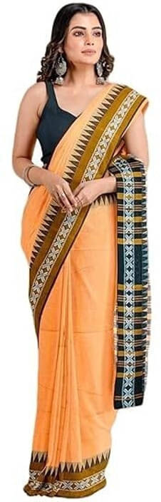     			BRYNBRIT Cotton Blend Self Design Regular Saree Without Blouse Piece ( Orange )