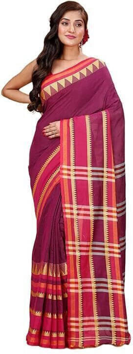 BRYNBRIT Cotton Blend Self Design Regular Saree Without Blouse Piece ( Maroon ) BRYNBRIT Cotton Blend Self Design Regular Saree Without Blouse Piece ( Maroon )