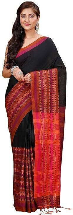     			BRYNBRIT Cotton Blend Self Design Regular Saree Without Blouse Piece ( Black )