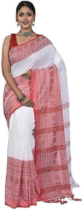 BRYNBRIT Cotton Blend Self Design Regular Saree Without Blouse Piece ( Red ) BRYNBRIT Cotton Blend Self Design Regular Saree Without Blouse Piece ( Red )