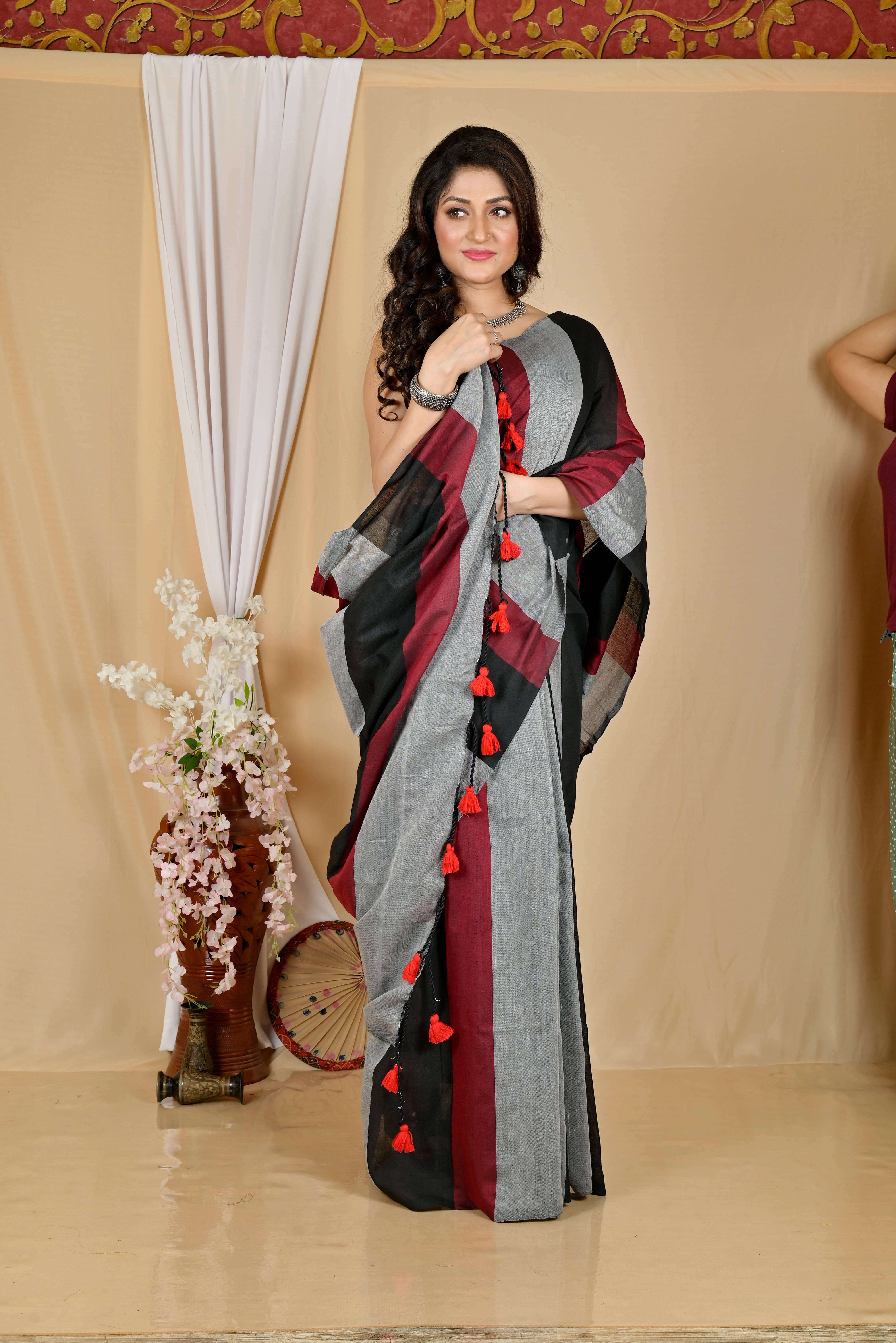     			BRYNBRIT Cotton Blend Self Design Regular Saree Without Blouse Piece ( Multicolor )