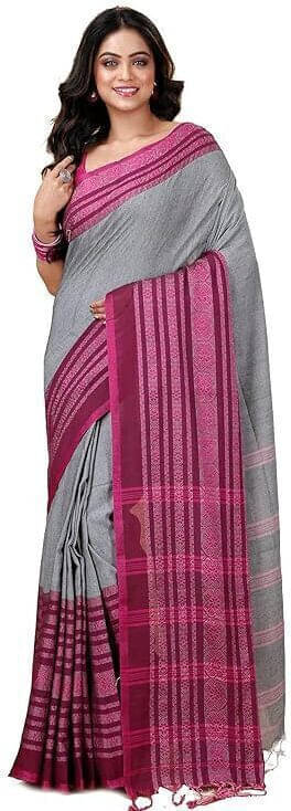 BRYNBRIT Cotton Blend Self Design Regular Saree Without Blouse Piece ( Grey ) BRYNBRIT Cotton Blend Self Design Regular Saree Without Blouse Piece ( Grey )