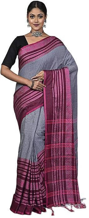 BRYNBRIT Cotton Blend Self Design Regular Saree Without Blouse Piece ( Grey ) BRYNBRIT Cotton Blend Self Design Regular Saree Without Blouse Piece ( Grey )