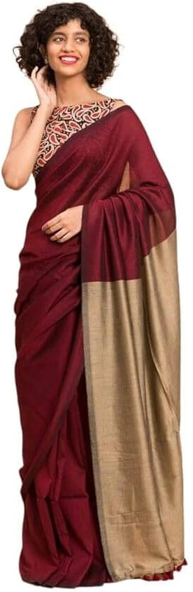BRYNBRIT Cotton Blend Self Design Regular Saree Without Blouse Piece ( Red ) BRYNBRIT Cotton Blend Self Design Regular Saree Without Blouse Piece ( Red )