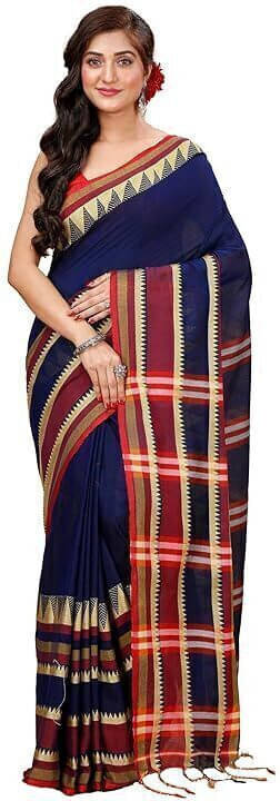BRYNBRIT Cotton Blend Self Design Regular Saree Without Blouse Piece ( Blue ) BRYNBRIT Cotton Blend Self Design Regular Saree Without Blouse Piece ( Blue )