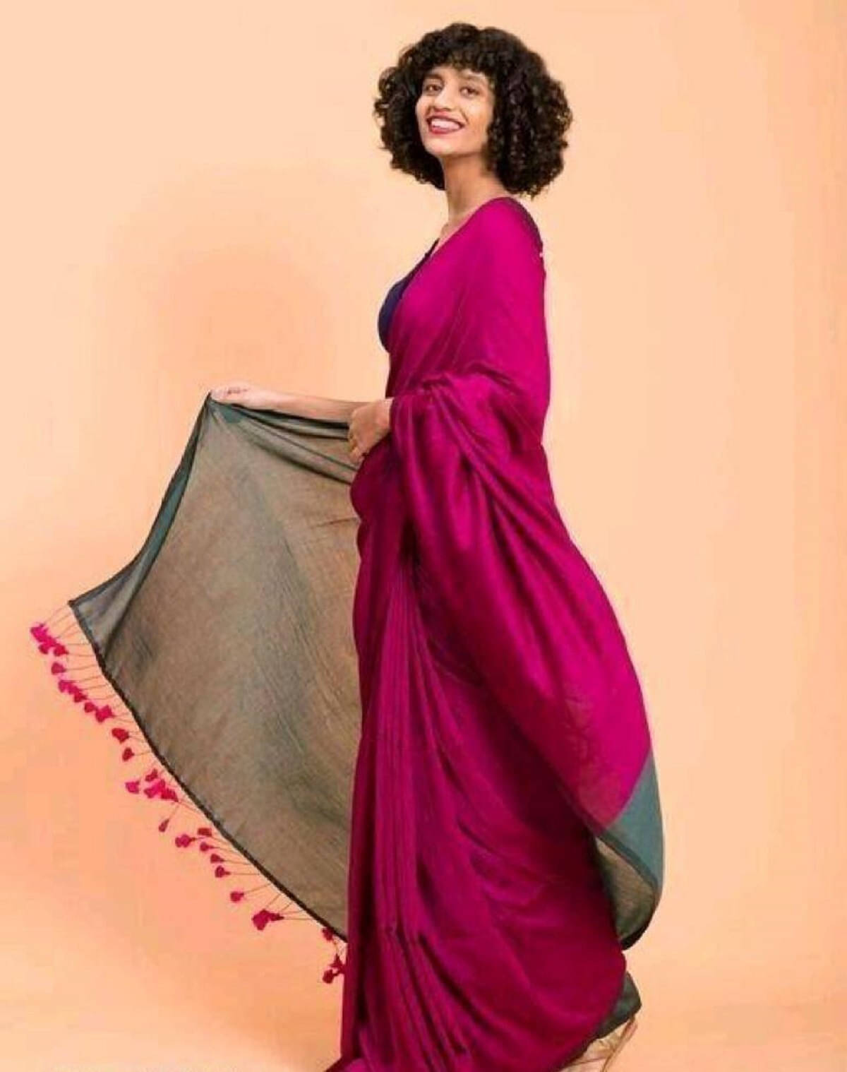 BRYNBRIT Cotton Blend Self Design Regular Saree Without Blouse Piece ( Rani ) BRYNBRIT Cotton Blend Self Design Regular Saree Without Blouse Piece ( Rani )
