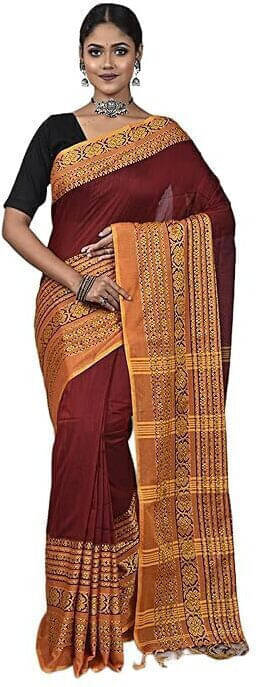 BRYNBRIT Cotton Blend Self Design Regular Saree Without Blouse Piece ( Maroon ) BRYNBRIT Cotton Blend Self Design Regular Saree Without Blouse Piece ( Maroon )