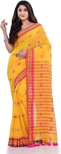 BRYNBRIT Cotton Blend Self Design Regular Saree Without Blouse Piece ( Yellow ) BRYNBRIT Cotton Blend Self Design Regular Saree Without Blouse Piece ( Yellow )