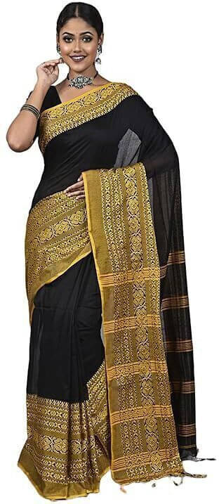     			BRYNBRIT Cotton Blend Striped Regular Saree Without Blouse Piece ( Black )