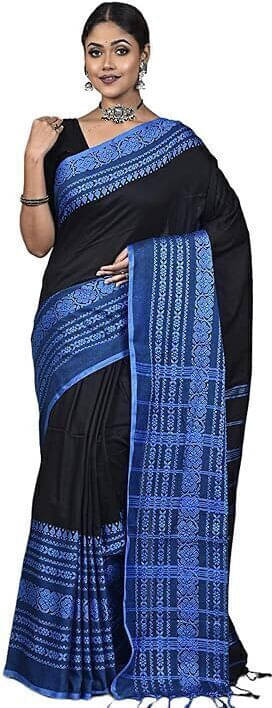     			BRYNBRIT Cotton Blend Striped Regular Saree Without Blouse Piece ( Black )