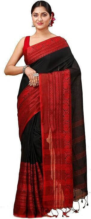    			BRYNBRIT Cotton Blend Striped Regular Saree Without Blouse Piece ( Black )