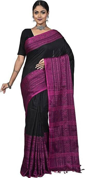     			BRYNBRIT Cotton Blend Striped Regular Saree Without Blouse Piece ( Black )
