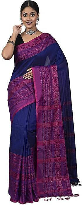 BRYNBRIT Cotton Blend Striped Regular Saree Without Blouse Piece ( Blue ) BRYNBRIT Cotton Blend Striped Regular Saree Without Blouse Piece ( Blue )