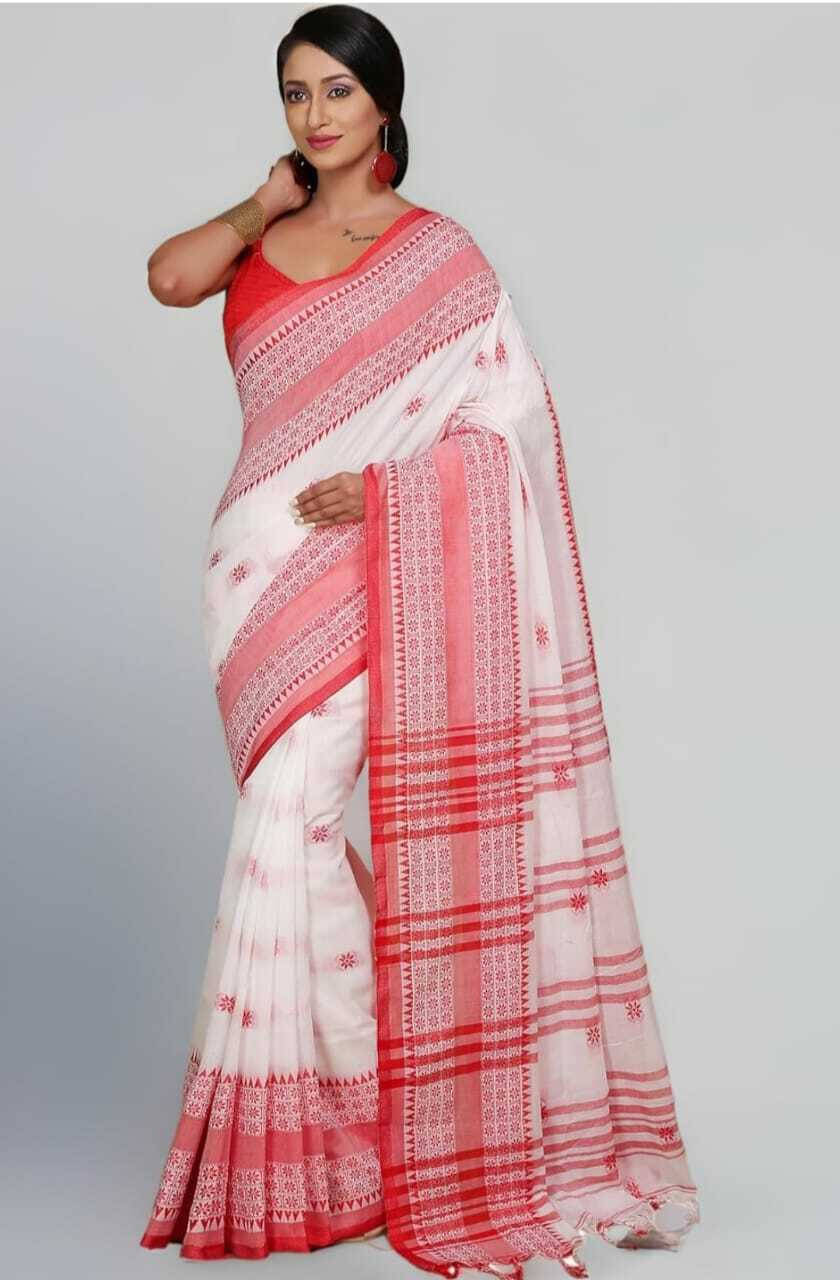 BRYNBRIT Cotton Blend Striped Regular Saree Without Blouse Piece ( White ) BRYNBRIT Cotton Blend Striped Regular Saree Without Blouse Piece ( White )