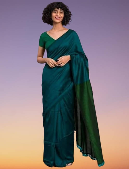 BRYNBRIT Cotton Blend Woven Regular Saree Without Blouse Piece ( Green ) BRYNBRIT Cotton Blend Woven Regular Saree Without Blouse Piece ( Green )
