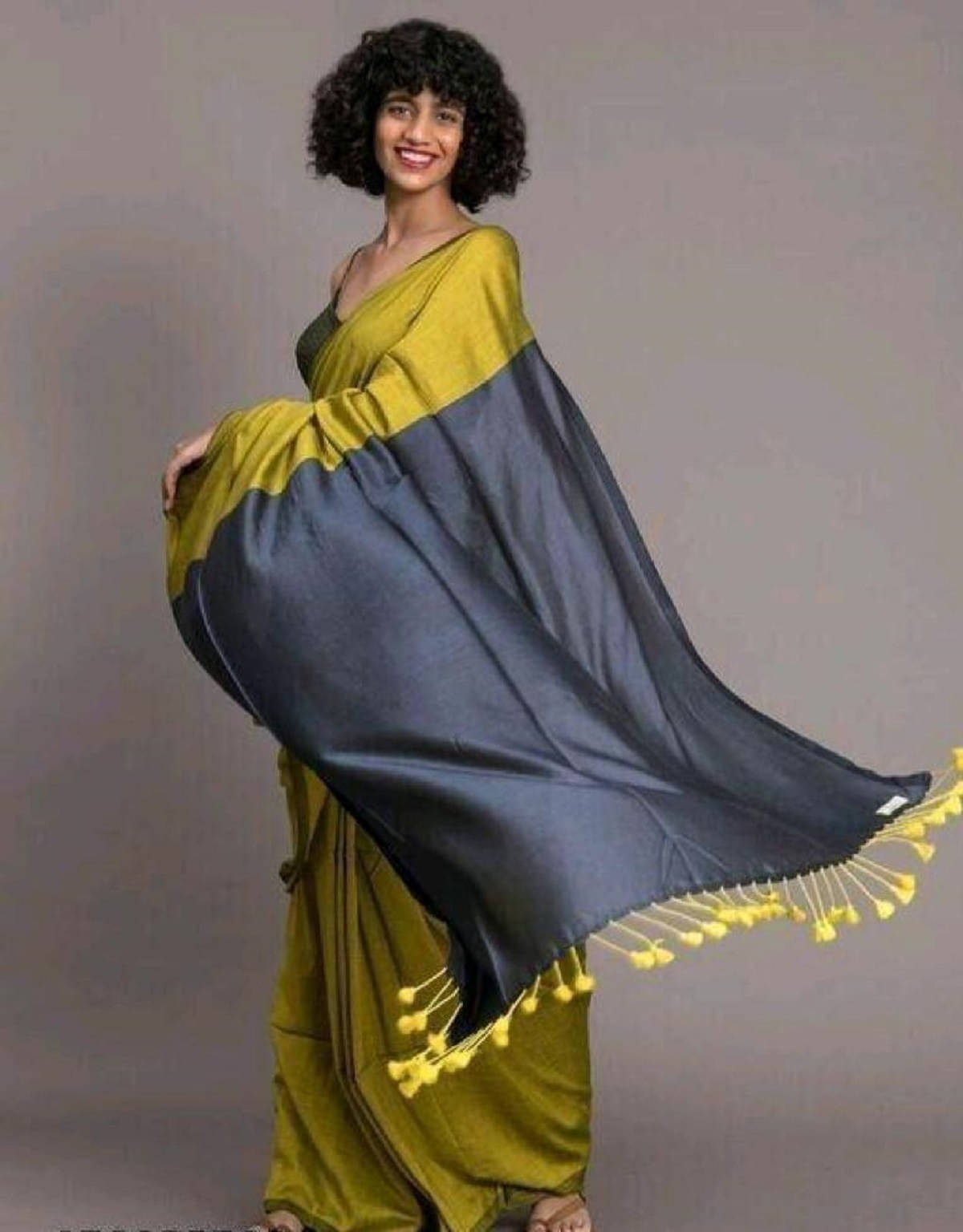 BRYNBRIT Cotton Blend Woven Regular Saree Without Blouse Piece ( Indigo ) BRYNBRIT Cotton Blend Woven Regular Saree Without Blouse Piece ( Indigo )