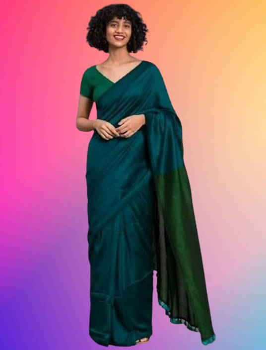     			BRYNBRIT Cotton Blend Woven Regular Saree Without Blouse Piece ( Green )