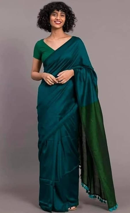     			BRYNBRIT Cotton Blend Woven Regular Saree Without Blouse Piece ( Teal )