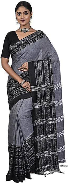 BRYNBRIT Cotton Blend Woven Regular Saree Without Blouse Piece ( Grey ) BRYNBRIT Cotton Blend Woven Regular Saree Without Blouse Piece ( Grey )