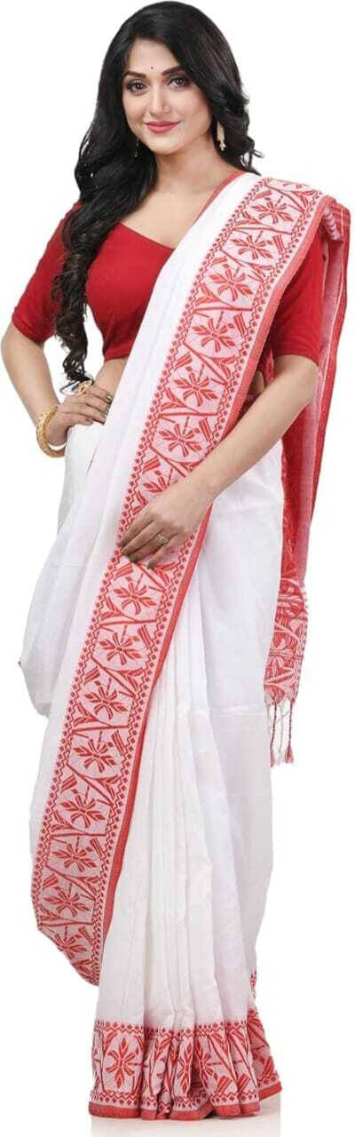     			BRYNBRIT Cotton Blend Woven Regular Saree Without Blouse Piece ( White )