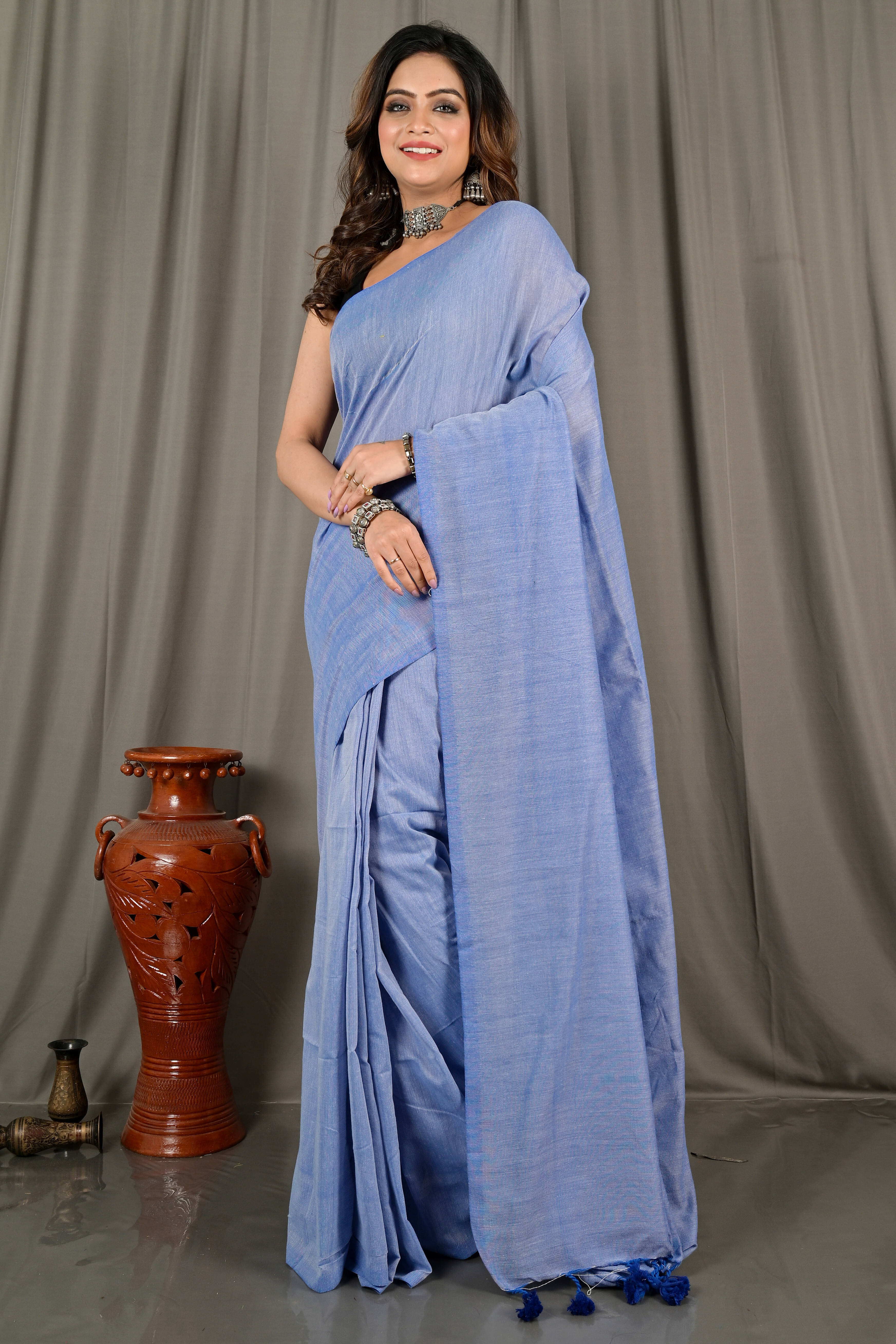     			BRYNBRIT Cotton Self Design Regular Saree With Unstitched Blouse Piece ( Brown )