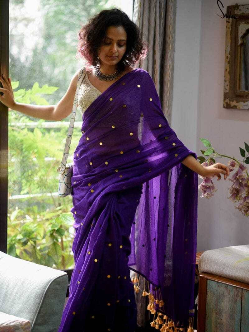     			BRYNBRIT Cotton Self Design Regular Saree With Unstitched Blouse Piece ( Purple )