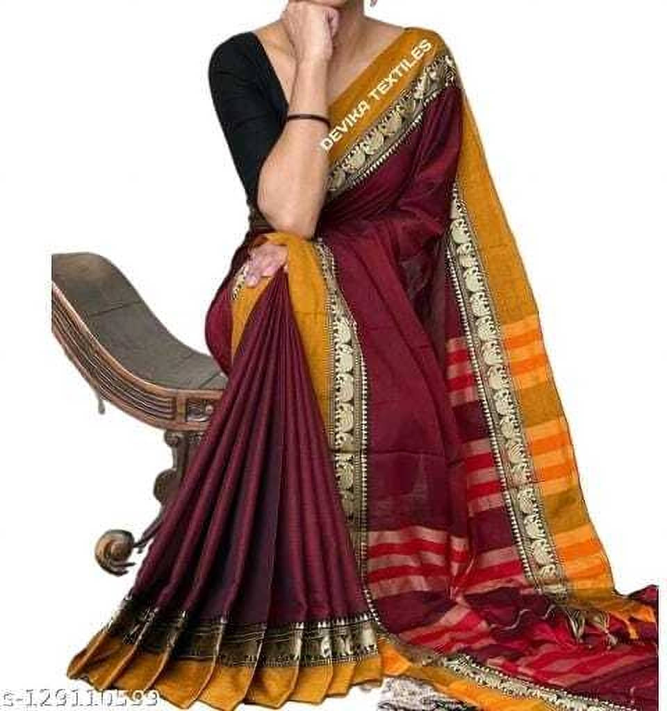     			BRYNBRIT Cotton Self Design Regular Saree With Unstitched Blouse Piece ( Multicolor )