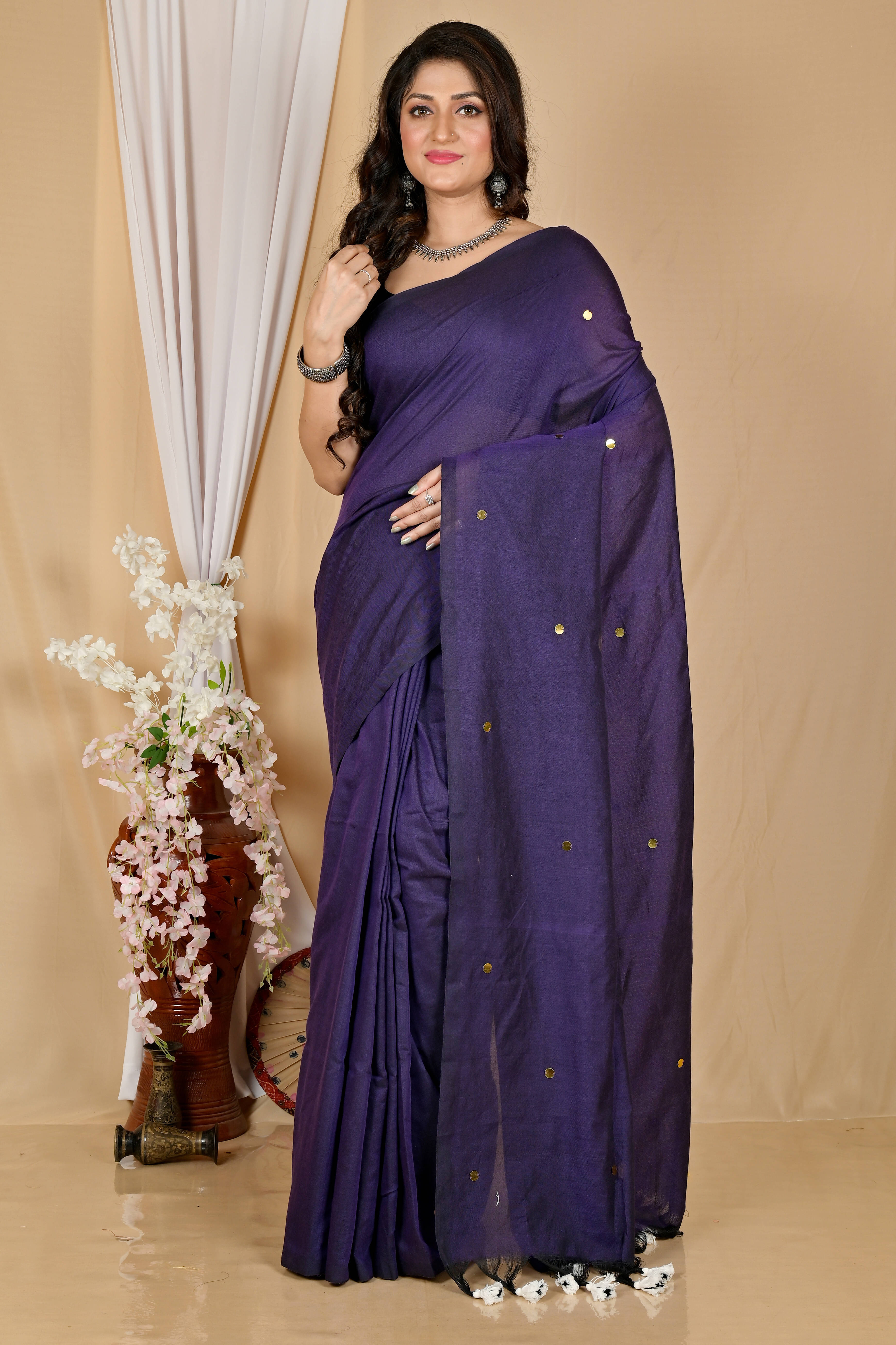 BRYNBRIT Cotton Self Design Regular Saree With Unstitched Blouse Piece ( Purple ) BRYNBRIT Cotton Self Design Regular Saree With Unstitched Blouse Piece ( Purple )