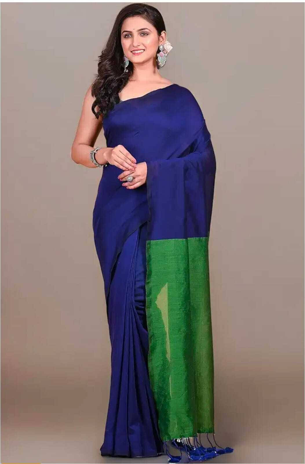     			BRYNBRIT Cotton Self Design Regular Saree With Unstitched Blouse Piece ( Blue )