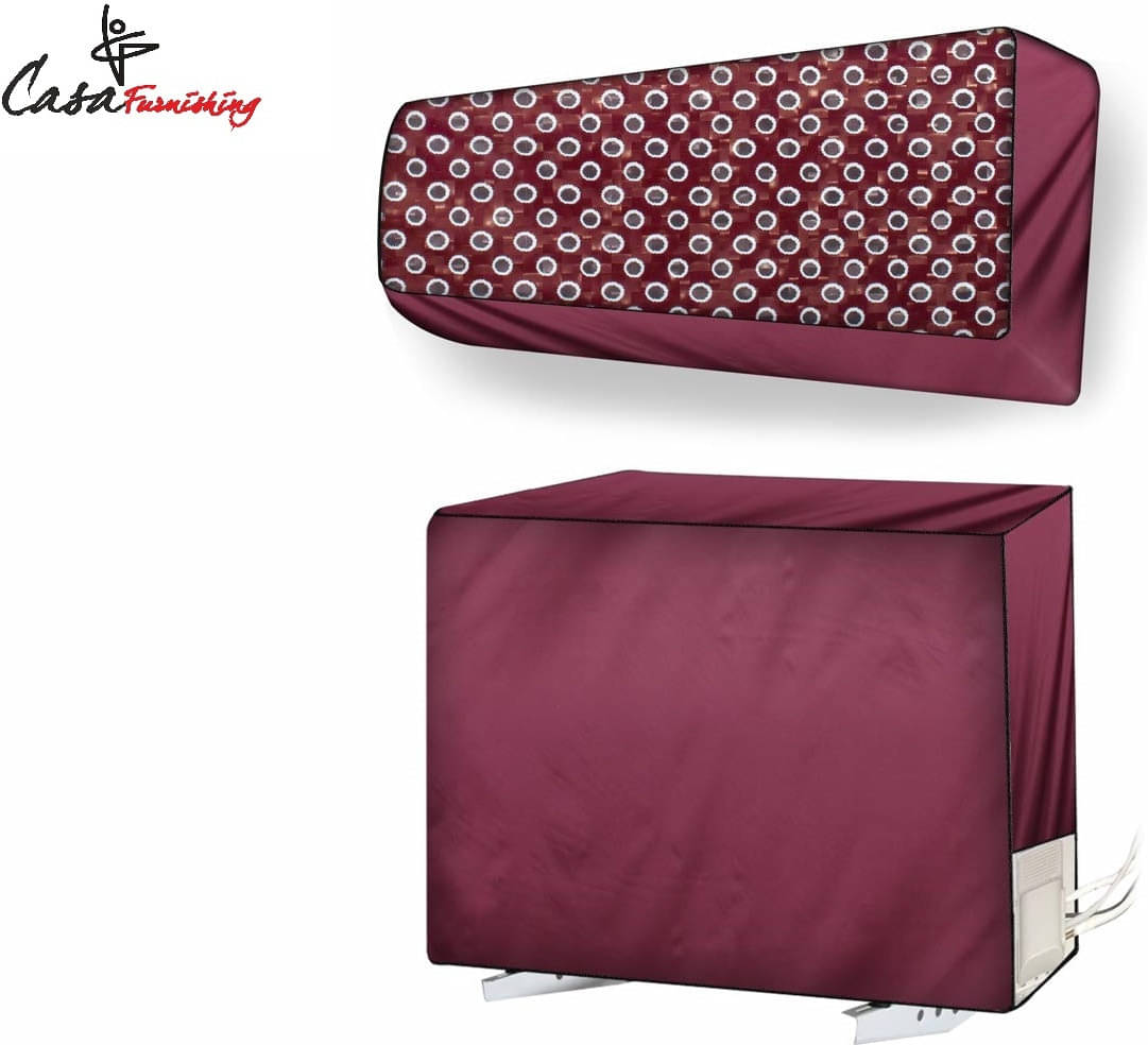     			CASA FURNISHING Set of 2 Polyester red AC Cover for 1.5 Ton Split AC