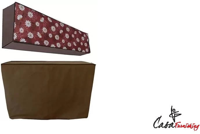    			CASA FURNISHING Set of 2 Polyester red AC Cover for 1.5 Ton Split AC