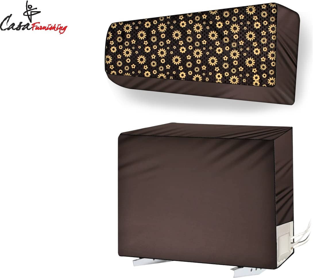 CASA FURNISHING Set of 2 Polyester Khaki AC Cover for 1.5 Ton Split AC