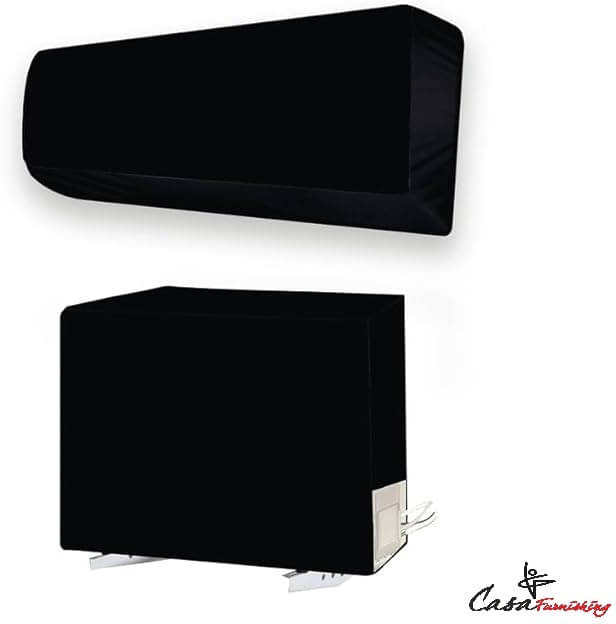     			CASA FURNISHING Set of 2 Polyester Black AC Cover for 1.5 Ton Split AC