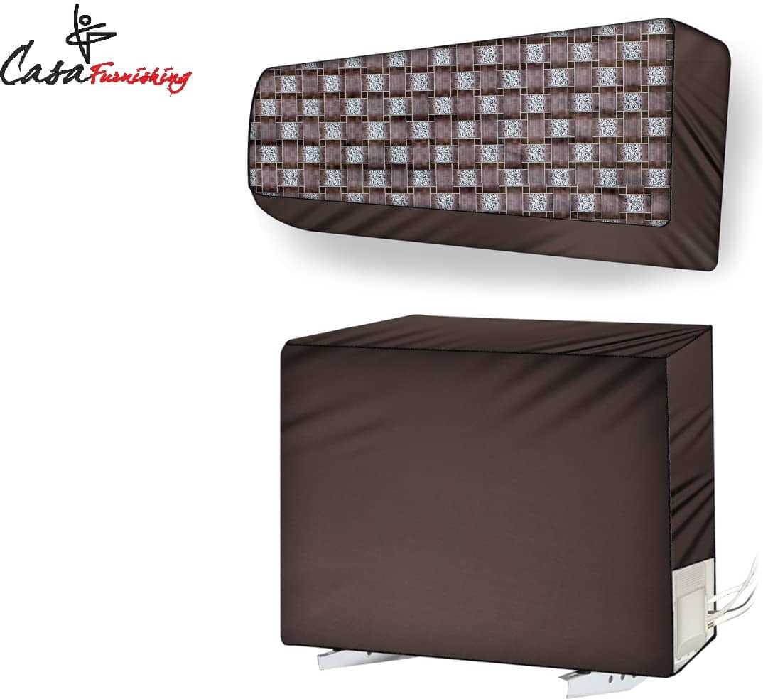 CASA FURNISHING Set of 2 Polyester Maroon AC Cover for 1.5 Ton Split AC
