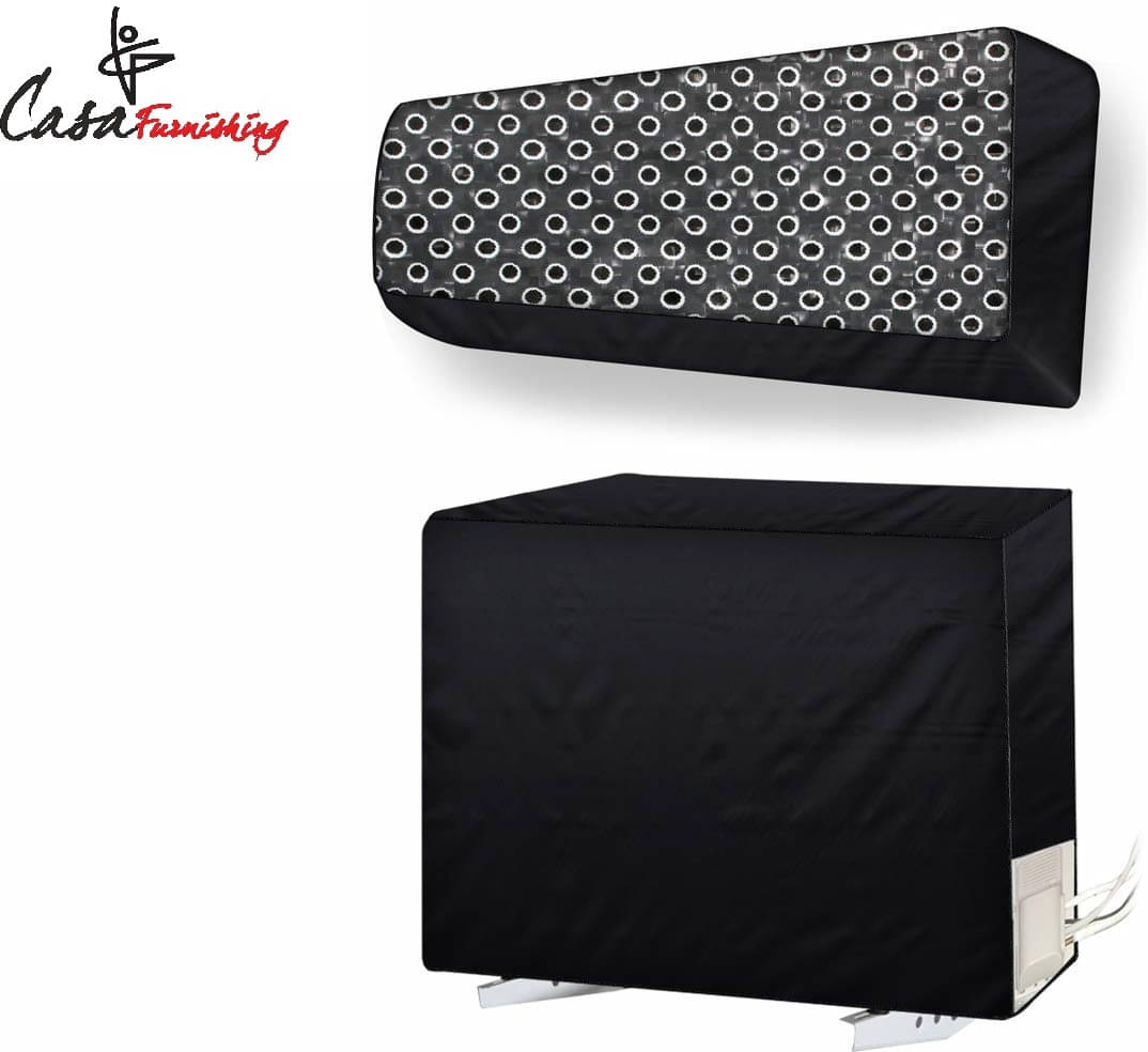     			CASA FURNISHING Set of 2 Polyester Black AC Cover for 1.5 Ton Split AC