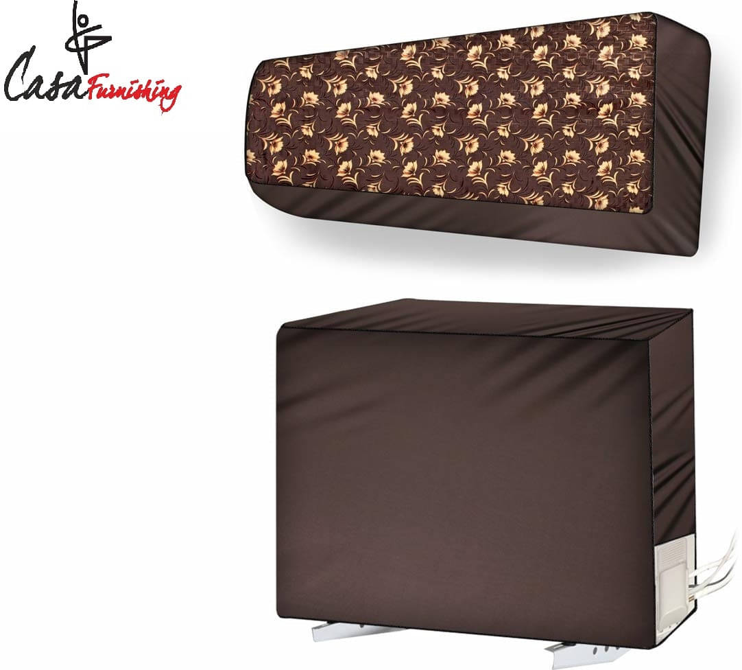 CASA FURNISHING Set of 2 Polyester Beige AC Cover for 1.5 Ton Split AC     			CASA FURNISHING Set of 2 Polyester Beige AC Cover for 1.5 Ton Split AC