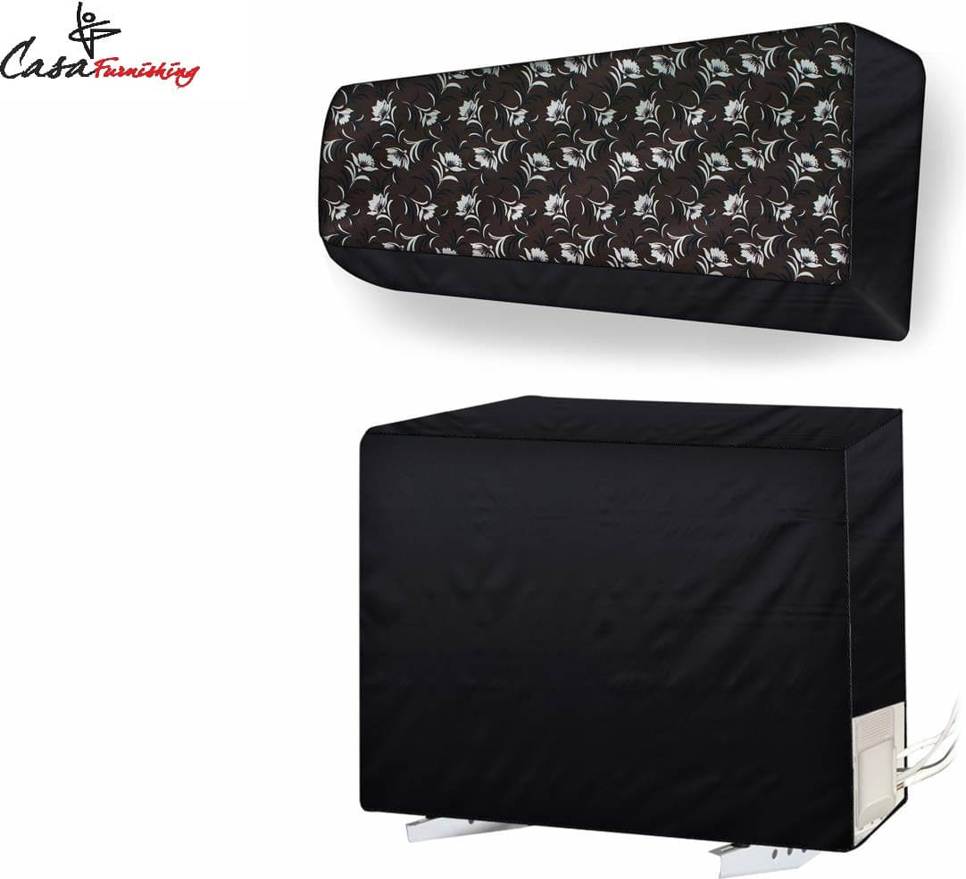     			CASA FURNISHING Set of 2 Polyester Black AC Cover for 1.5 Ton Split AC