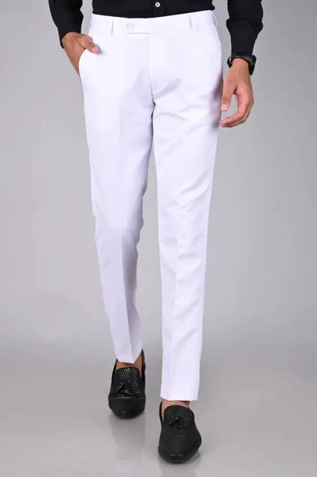     			CEO FABRICS Regular Flat Men's Trouser - White ( Pack of 1 )