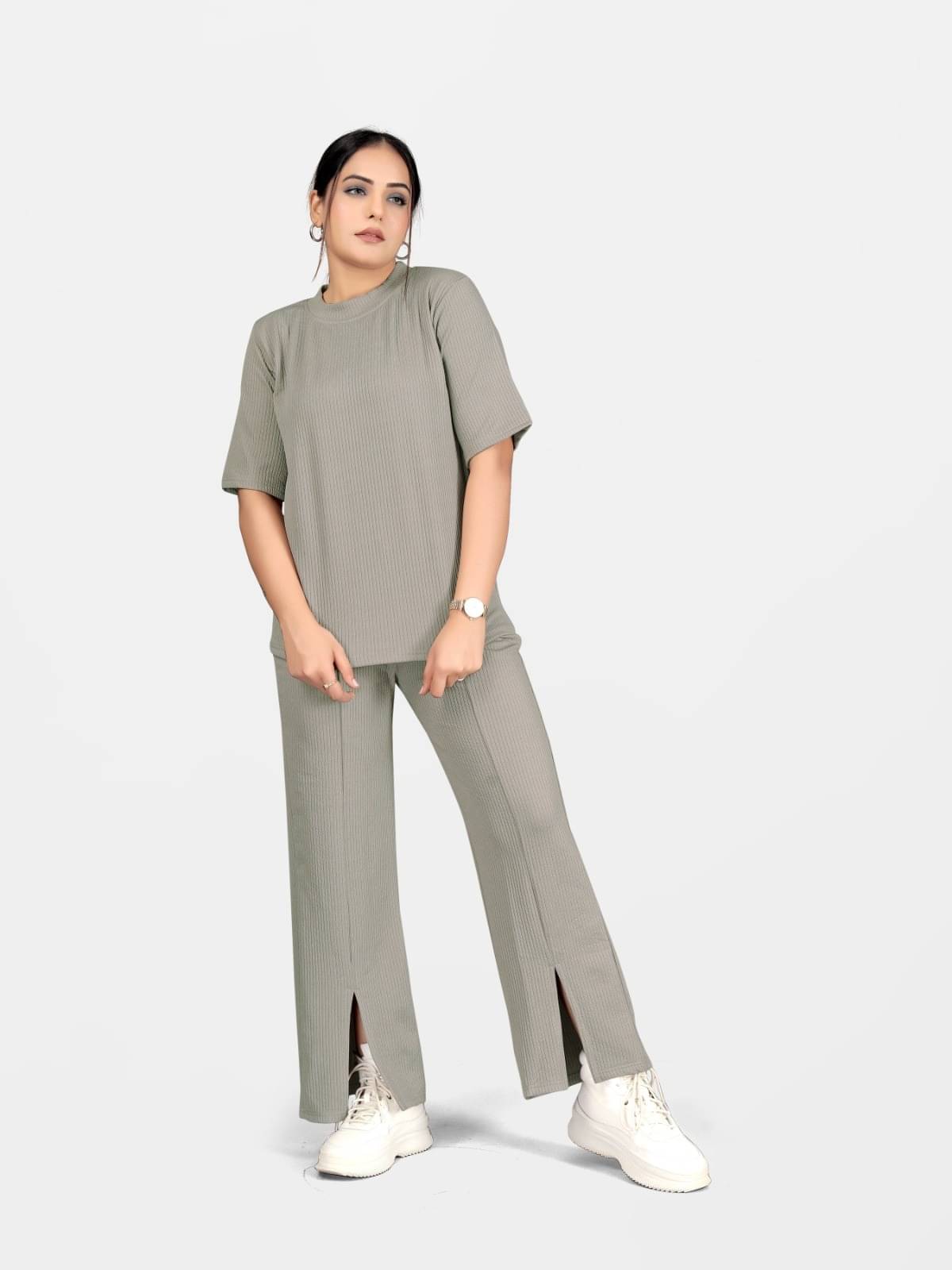     			Ds Fashion Women Solid T-Shirt With Palazzos Co-Ord Set ( Grey )