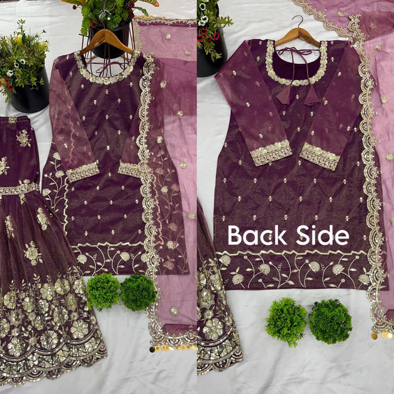 Dulhan Saree Women Net Embroidered Straight Kurti With Sharara And Gharara ( Multicoloured ) Dulhan Saree Women Net Embroidered Straight Kurti With Sharara And Gharara ( Multicoloured )