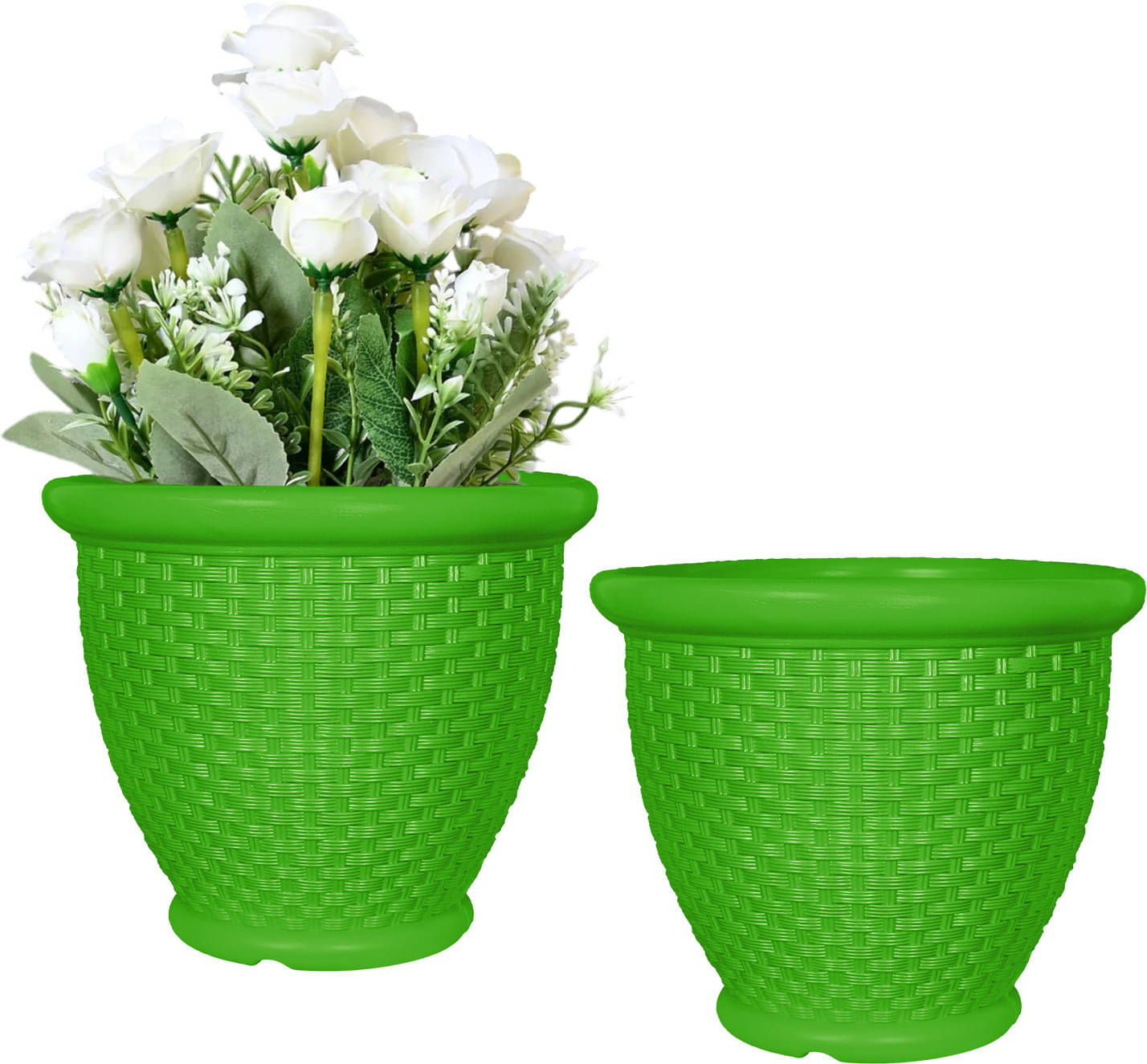     			Garden's Need 12-Inch (30.48 cm) Arya Flower Pot | Round Shape, Set of 2, Green Planter for Indoor & Outdoor | UV-Resistant, Lightweight Plastic Pots| Ideal for Flowers, Herbs, and Small Plants