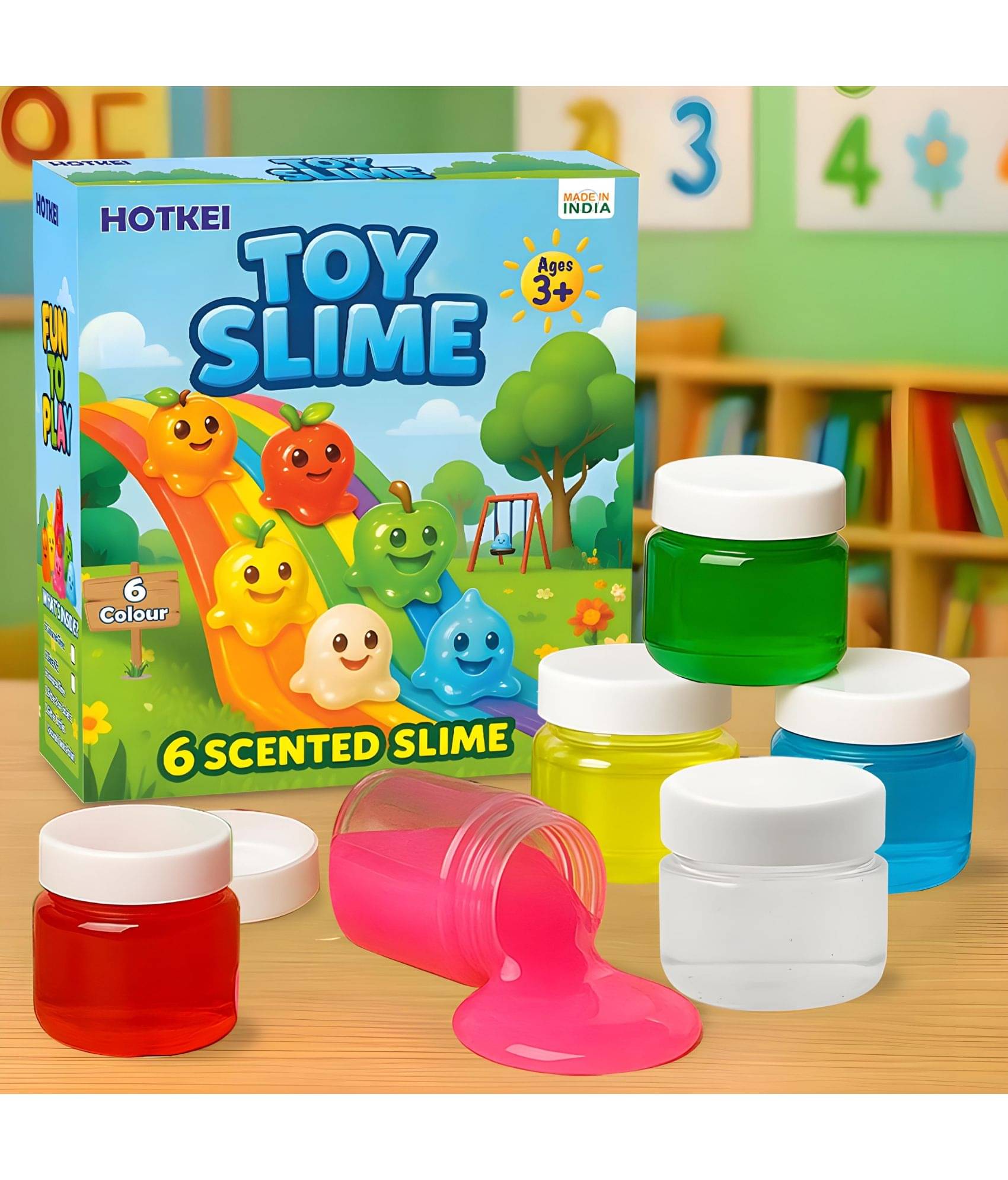     			HOTKEI (Pack of 6 Slime) Multicolor Fruit Scented DIY Toy Slimy Slime Gel Jelly Putty Set Art kit Toys for Boys Girls Kids 3 to 10 Years 300 gm