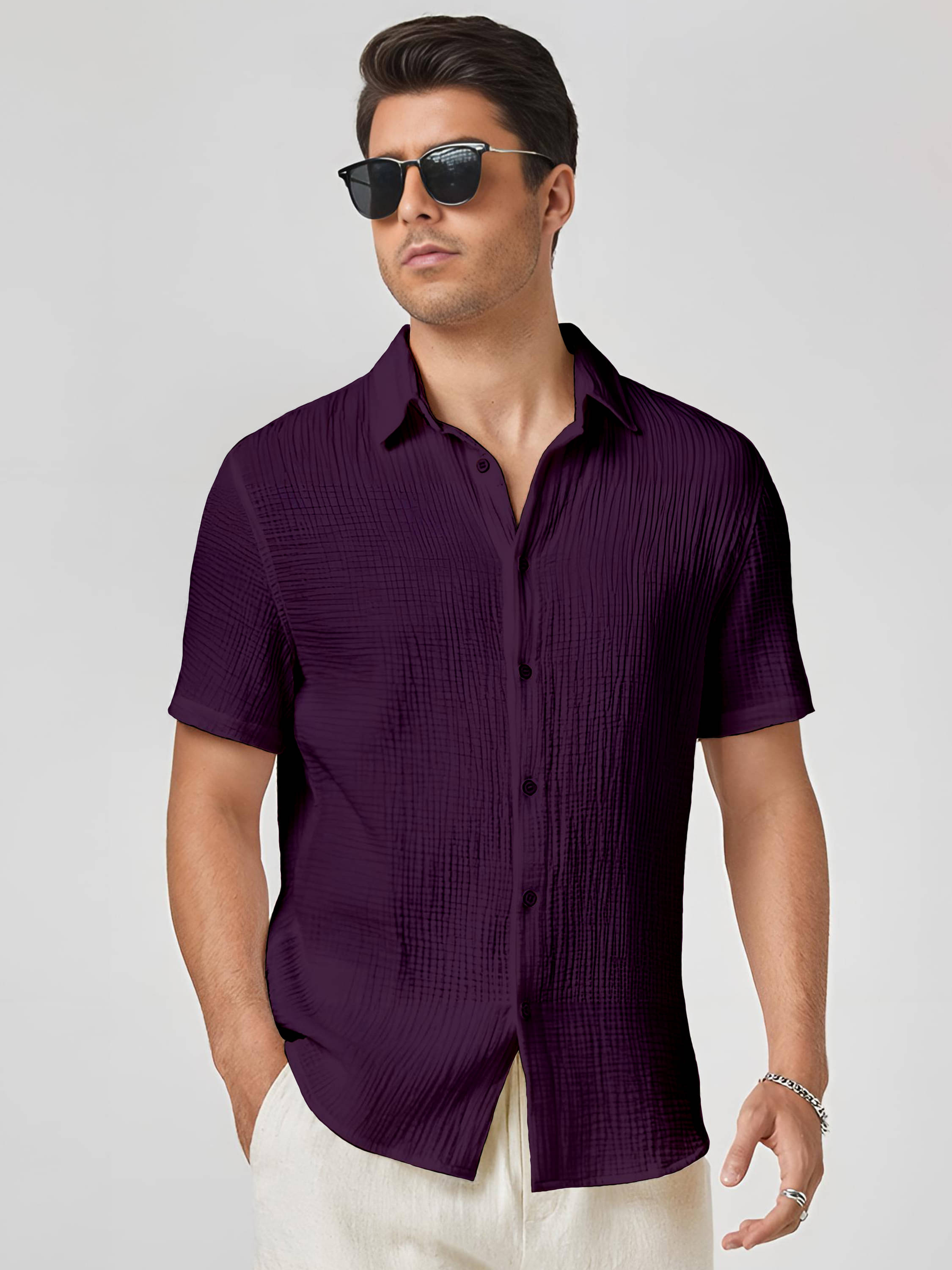     			KAKIDO Polyester Regular Fit Self Design Half Sleeves Men's Casual Shirt - Purple ( Pack of 1 )