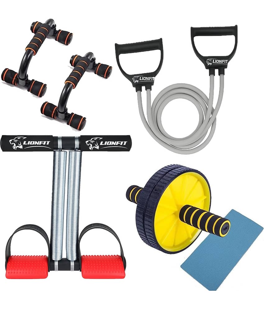 LionFit ® 4-in- Home Gym Kit Combo for Men & Women | Double Spring Tummy Trimmer, Push-Up Bars, Resistance Tube, Ab Roller with Knee Mat | Full Body Workout & Fitness Equipment - Sports and Fitness Equipment | Buy online on ZillyBuy