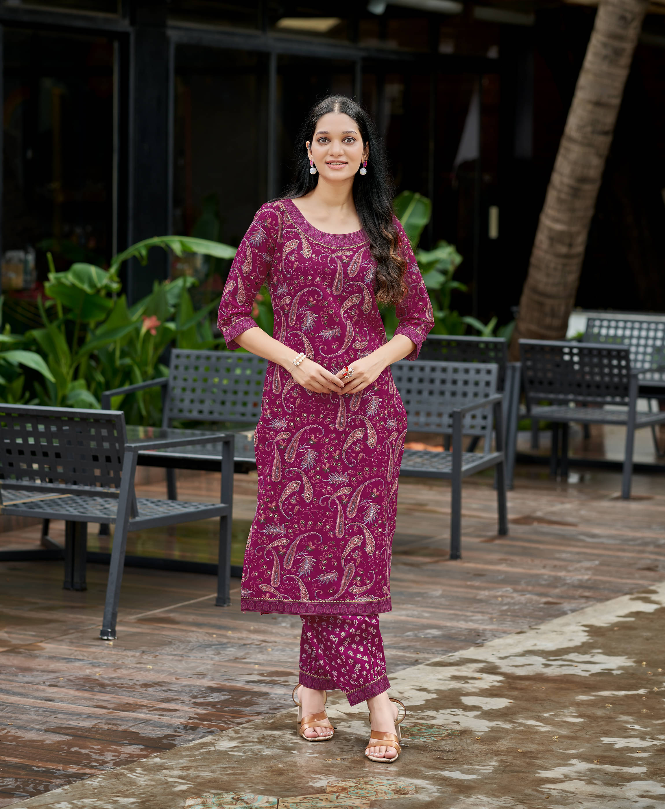     			MOJILAA Women Cotton Blend Printed Straight Kurti With Salwar ( Pink )
