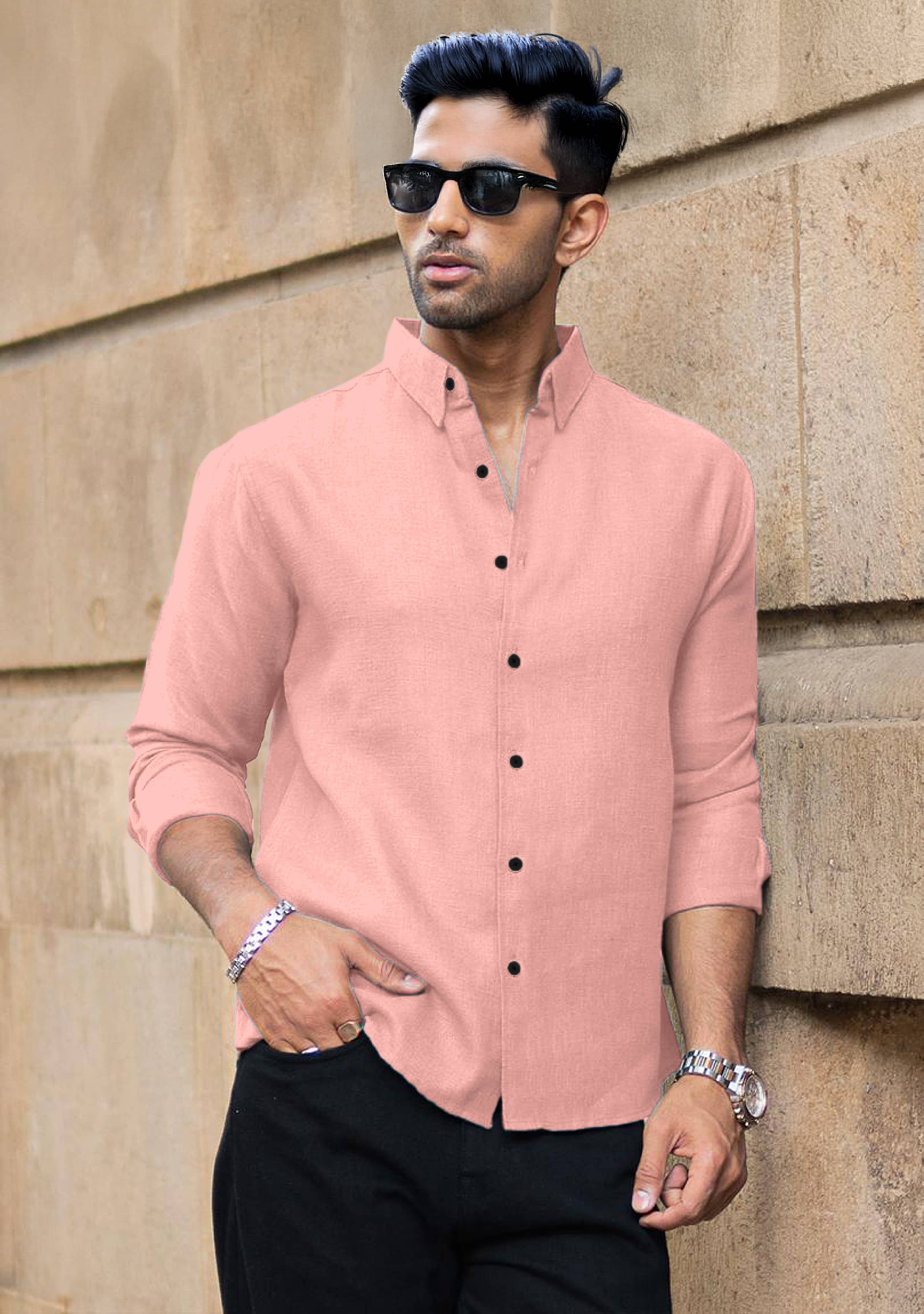     			Mameru Linen Regular Fit Solids Full Sleeves Men's Casual Shirt - Pink ( Pack of 1 )