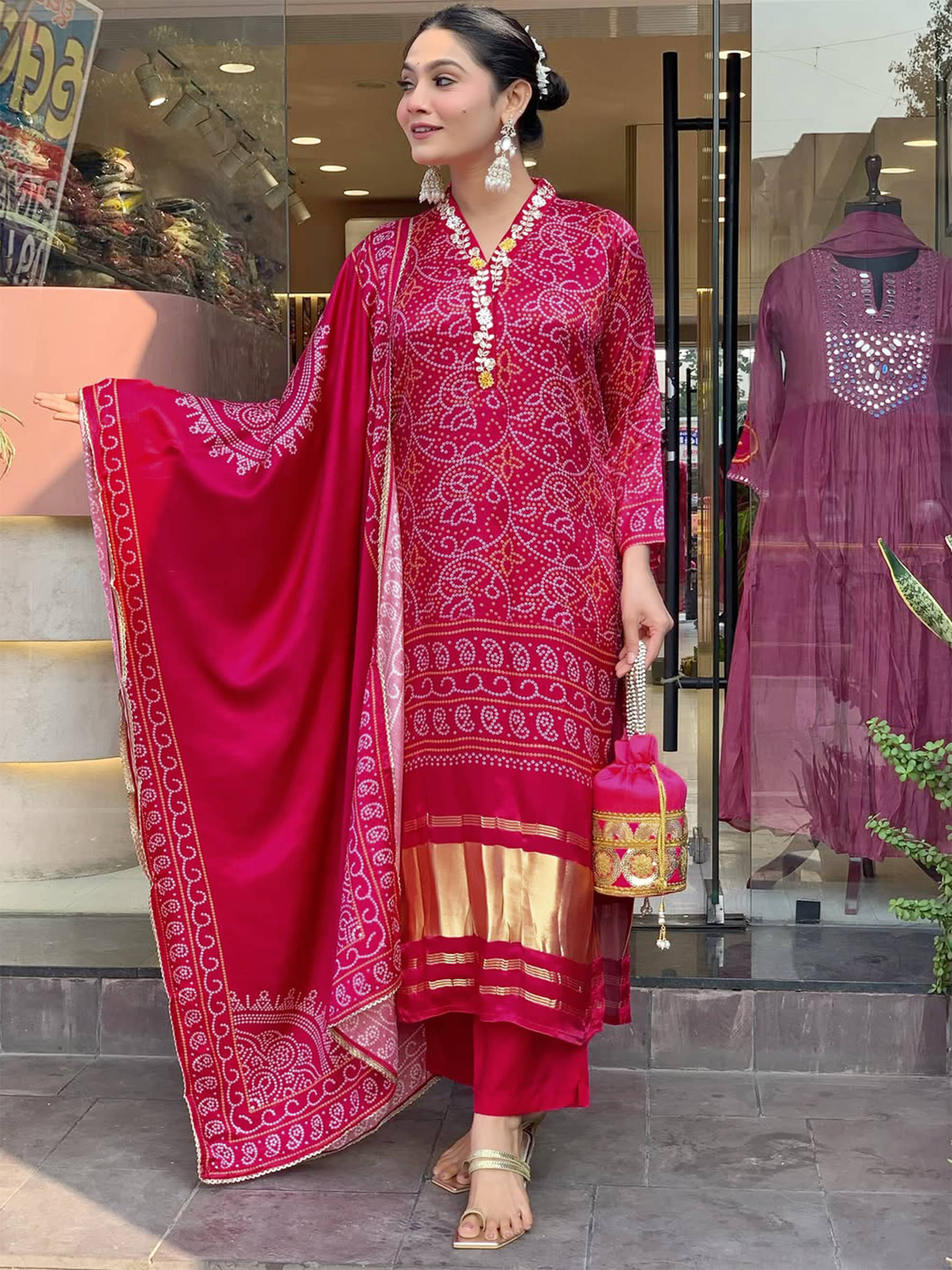 Mangukiya creation Women Viscose Embellished A-line Kurti With Pants ( Pink )     			Mangukiya creation Women Viscose Embellished A-line Kurti With Pants ( Pink )