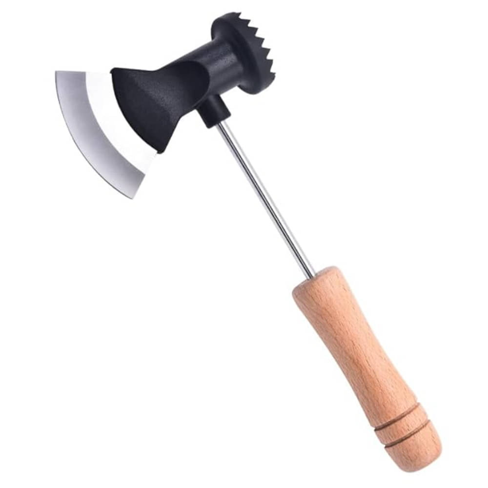     			NEKIFACE Multi-Function Shape Meat Mallet Tenderizer Hammer & Cutter, Wooden Handle Stainless Steel Meat Hammer Tenderizer (1Pcs)